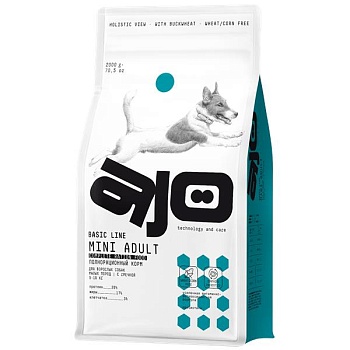 AJO Dog Mini Adult Сухой полнорационный корм с гречкой для взрослых собак малых пород 2кг купить 