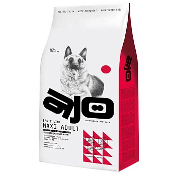 AJO Dog Maxi Adult Сухой полнорационный корм с гречкой для взрослых собак крупных пород 12кг купить 