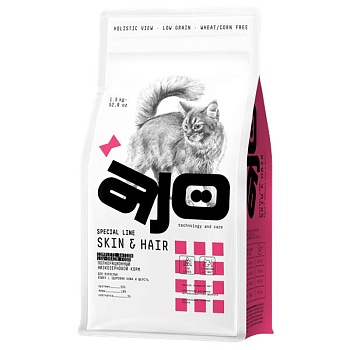 AJO Cat Skin & Hair Сухой полнорационный корм для кошек здоровая кожа и красивая шерсть 1,5кг купить 