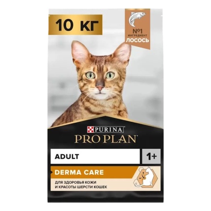 PRO PLAN сухой корм для здоровья шерсти и кожи взрослых кошек, с высоким содержанием лосося 10 кг купить  зоотовары для животных
