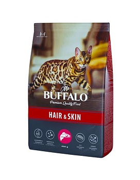 Mr.Buffalo ADULT HAIR & SKIN сухой корм для кошек с лососем 400г купить  зоотовары для животных