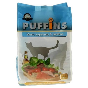 Puffins сухой корм для кошек Курочка и рыбка 400г купить  зоотовары для животных