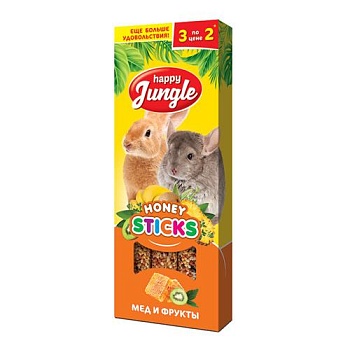 HAPPY JUNGLE Палочки для крупных грызунов мед+фрукты 3 шт купить  зоотовары для животных