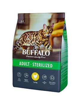 Mr.Buffalo STERILIZED сухой корм для стерилизованных кошек с курицей 1,8кг купить  зоотовары для животных