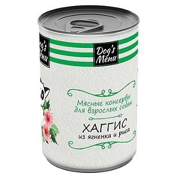 Dog`s Menu консервы для взрослых собак хаггис из ягненка и риса 12х340г купить  зоотовары для животных