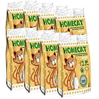 HOMECAT Эколайн Молоко комкующийся наполнитель для кошачьих туалетов 8х6л купить  зоотовары для животных