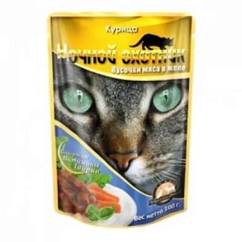 Ночной Охотник для Кошек Курица в Желе Пауч 24х100г купить  зоотовары для животных