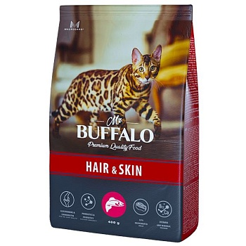 Mr.Buffalo ADULT HAIR & SKIN сухой корм для кошек с лососем 400г купить  зоотовары для животных