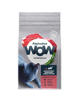 AlphaPet WOW SUPERPREMIUM сухой корм для взрослых домашних кошек и котов c говядиной и печенью 1,5кг купить  зоотовары для животных