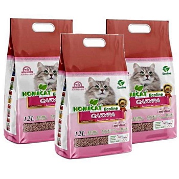 HOMECAT Ecoline Сакура комкующийся наполнитель для кошачьих туалетов с ароматом сакуры 3х12л купить  зоотовары для животных