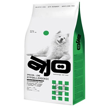 AJO Hypoallergenic сузой для собак средних и крупных пород, склонных к аллергиям с гречкой 12кг купить  зоотовары для животных