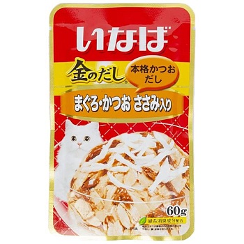 INABA Ciao Kinnodashi пауч для кошек тунец магуро и тунец кацуо с куриным филе в желе 12х60г купить  зоотовары для животных