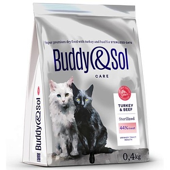 BUDDY SOL CARE STERILIZED сухой корм для взрослых стерилизованных кошек с индейкой и говядиной 400г купить  зоотовары для животных