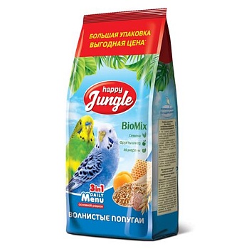HAPPY JUNGLE Корм для волнистых попугаев 900гр купить  зоотовары для животных