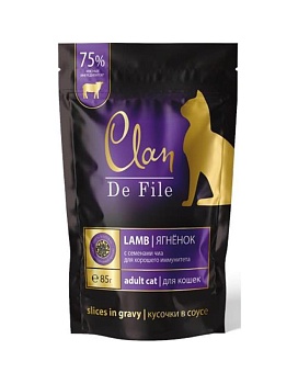CLAN De File пауч для кошек Ягненок с семенами чиа в соусе 14х85гр купить  зоотовары для животных