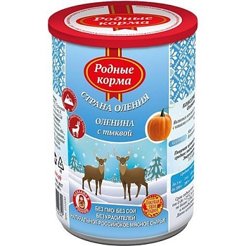 РОДНЫЕ КОРМА консервы для собак оленина с тыквой 12х400гр купить  зоотовары для животных