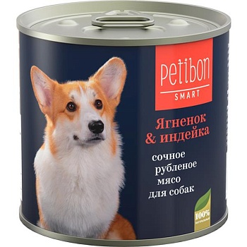 Petibon Smart консервы для собак сочное рубленое мясо с ягненкоми и ндейкой 12х240г купить  зоотовары для животных