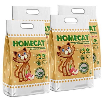 HOMECAT Эколайн Персик комкующийся наполнитель для кошачьих туалетов 4х12л купить  зоотовары для животных