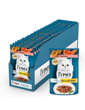 Гурмэ Перл Желе Де-Люкс влажный корм для кошек, с лососем в роскошном желе 26х75г купить  зоотовары для животных