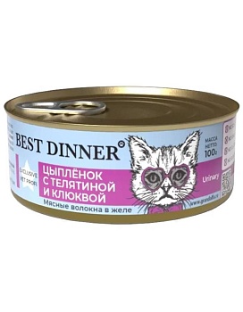 Best Dinner Exclusive Vet Profi Urinary для кошек желе Цыпленок с телятиной и клюквой 12х100г купить  зоотовары для животных