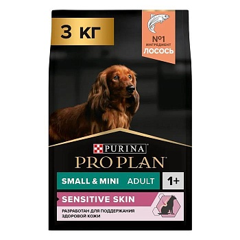 PRO PLAN Adult Small & Mini Sensitive Skin сухой корм для собак мелких и карликовых пород 1 - 10 кг с чувствительной кожей Лосось 3кг купить  зоотовары для животных