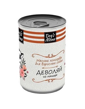 Dog`s Menu консервы для взрослых собак деволяй из птицы 12х340г купить  зоотовары для животных