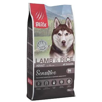 BLITZ Adult LAMB & RICE Sensitive корм для взрослых собак всех пород 15 кг купить  зоотовары для животных