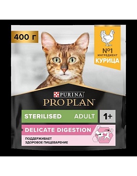 PRO PLAN сухой корм для взрослых стерилизованных кошек и кастрированных котов старше 1 года, с высоким содержанием курицы 400г купить  зоотовары для животных