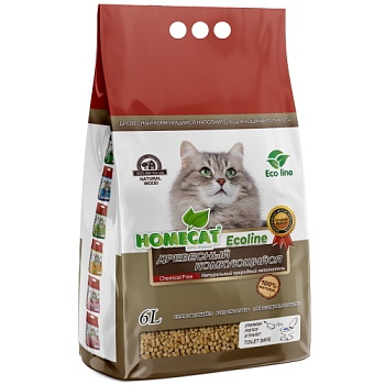 HOMECAT Ecoline древесный комкующийся наполнитель для кошачьих туалетов 6л купить  зоотовары для животных