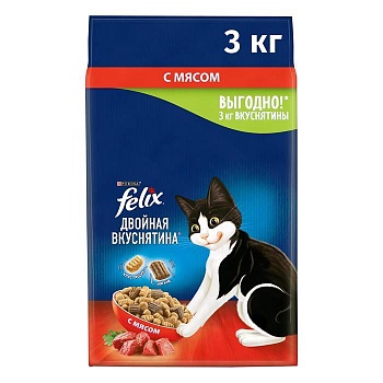 Felix Двойная вкуснятина корм для кошек, с мясом 3кг купить  зоотовары для животных