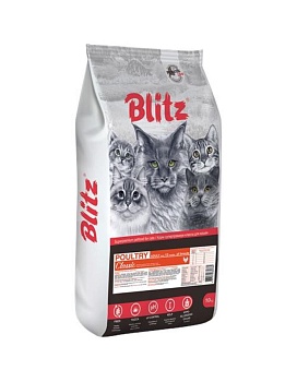 BLITZ Poultry сухой корм для взрослых кошек Домашняя птица 10кг купить  зоотовары для животных