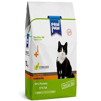 Pawpaw Sterilised Cat Food with Salmon сухой корм для стерилизованных кошек с лососем 1,5кг купить  зоотовары для животных