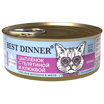 Best Dinner Exclusive Vet Profi Urinary для кошек желе Цыпленок с телятиной и клюквой 100г купить 