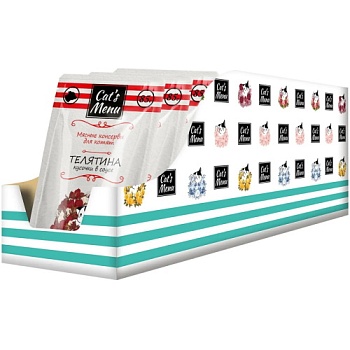 Cat`s Menu консервы для котят с телятиной кусочки в соусе 32х85гр купить  зоотовары для животных