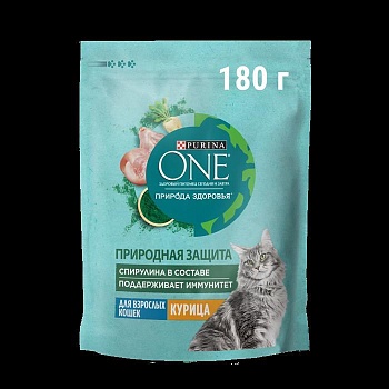 PURINA ONE Природа Здоровья сухой корм для взрослых кошек с высоким содержанием курицы и спирулиной 180г купить  зоотовары для животных