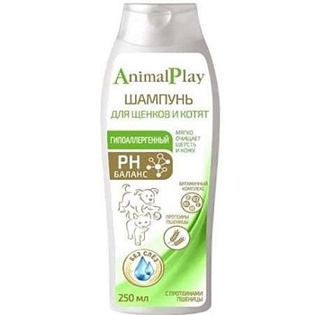 Animal Play-Гипоаллергенный шампунь с протеинами пшеницы и витаминами для щенков и котят 250мл купить  зоотовары для животных