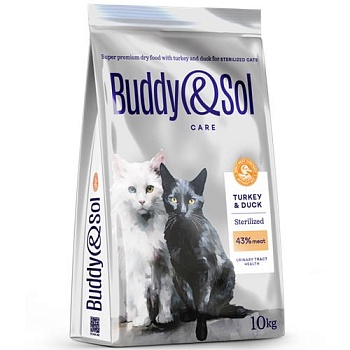 BUDDY SOL CARE STERILIZED сухой корм для взрослых стерилизованных кошек с индейкой и уткой 10кг купить  зоотовары для животных