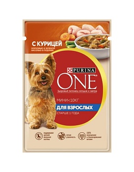 PURINA ONE МИНИ Актив консервы для собак, с курицей, морковью и зеленой фасолью в подливе 26х85гр купить  зоотовары для животных
