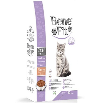 Benefit Young Adult Sterilised with Salmon Корм сухой для кошек с лососем 12кг купить  зоотовары для животных