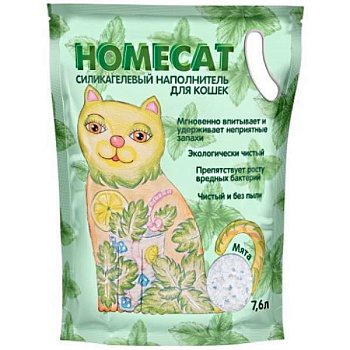 HOMECAT Мята силикагелевый наполнитель для кошачьих туалетов с ароматом мяты 7.6л купить  зоотовары для животных