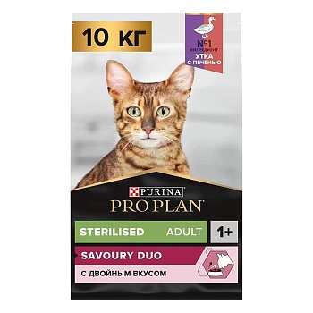 PRO PLAN сухой корм для взрослых стерилизованных кошек и кастрированных котов, с высоким содержанием утки и c печенью 10кг купить  зоотовары для животных