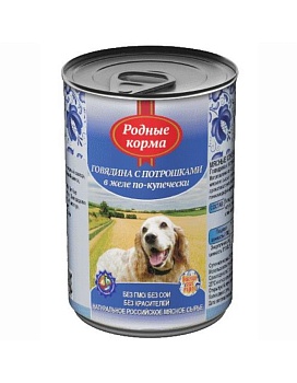 РОДНЫЕ КОРМА консервы для собак Говядина с Потрошками в Желе-По Купечески 6х410г купить  зоотовары для животных