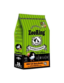 ZooRing ADULT CAT Сухой корм для кошек Утка с шиповником 10 кг купить  зоотовары для животных