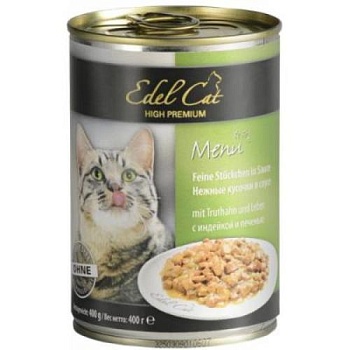 Edel Cat Кусочки в Соусе Индейка и Печень 400г купить  зоотовары для животных