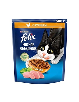 Felix Мясное объедение корм для кошек, с курицей 600г купить  зоотовары для животных