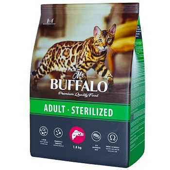 Mr.Buffalo STERILIZED сухой корм для стерилизованных кошек с лососем 1,8кг купить  зоотовары для животных