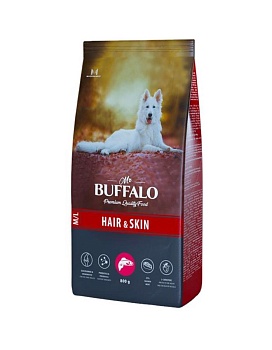 Mr.Buffalo B135 HAIR & SKIN CARE сухой корм для собак средних и крупных пород с лососем 800г купить  зоотовары для животных