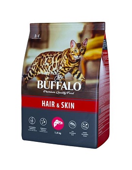 Mr.Buffalo ADULT HAIR & SKIN сухой корм для кошек с лососем 1,8кг купить  зоотовары для животных