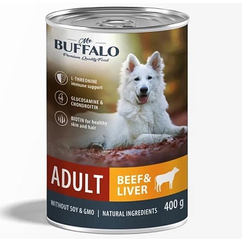 Mr.Buffalo ADULT консервы для собак Говядина и печень 9х400гр купить  зоотовары для животных