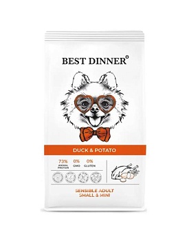 Best Dinner Sensible Корм сухой для собак мелких пород с Уткой и картофелем 10кг купить  зоотовары для животных
